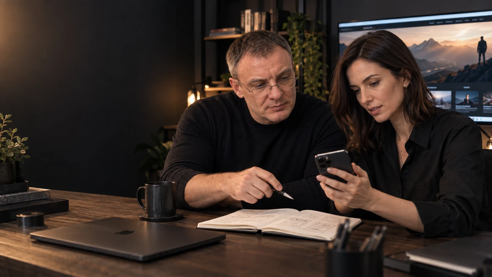 Евгений и дизайнер проверяют сайт на телефоне